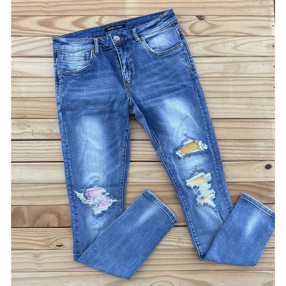 Embellish Jeans‎ Distressed Yellow/pink Patch Men's Is 32 Skinny Fit